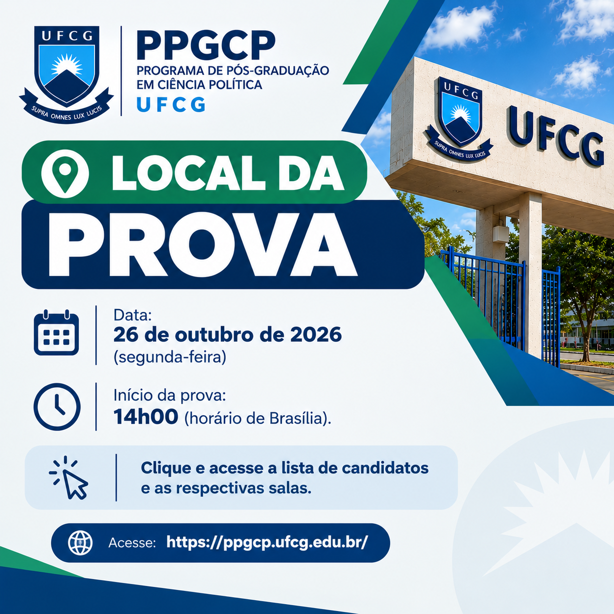 Local da prova - processo seletivo - Turma regular - Edital PRPG 33/2026